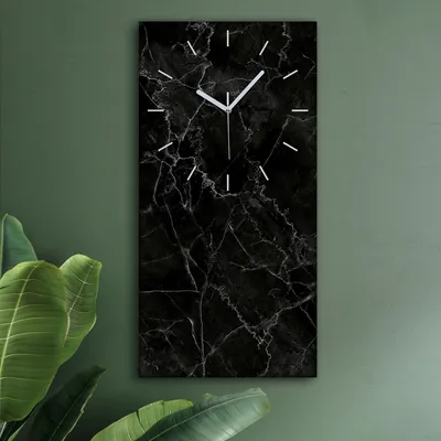 Produktbild von Wohnzimmer Leinwand Uhr Geräuschlos Küche 30x60 Schwarzer, Marmor, Textur, weiße Zeiger