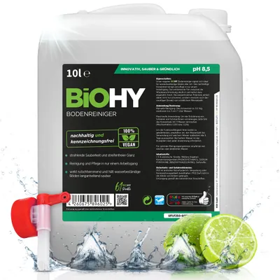 Produktbild von BiOHY Bodenreiniger (10l Kanister) + Auslaufhahn | Konzentrat für alle Reinigungsgeräte und alle Hartböden | Angenehmer Geruch und streifenfreie Reinigung