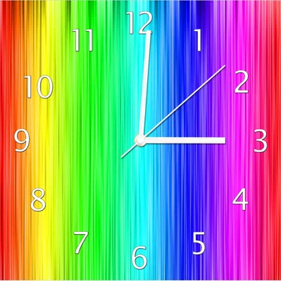 Produktbild von Wallario Design Wanduhr Regenbogenmuster - Farben rot, gelb, grün, blau, pink und rot aus Echtglas, Größe 30 x 30 cm