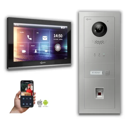 Produktbild von IP Türsprechanlage 1-Monitor Fingerprint Anzeige : 10 Zoll in Schwarz : Aufputzdose : 4er POE (Standard)