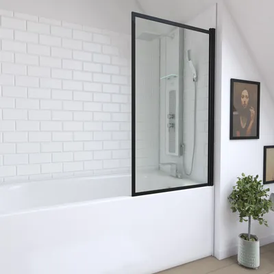 Produktbild von Aurlane Badewannenaufsatz 1-teilig Dark Edge 75 x 130 cm Klarglas Profilfarbe schwarz FAC602