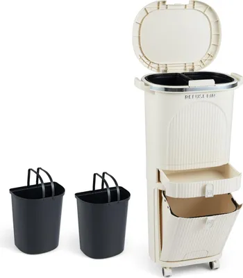 Obrázek produktu pro Kuchyňský odpadkový koš o objemu 42 l s víkem, 3 přihrádky, kolečka