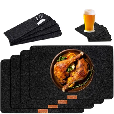 Produktbild von Tischset Platz Set inkl. Untersetzer und Bestecktaschen aus Filz – abwaschbar, waschbar und robust Für 4 Personen
