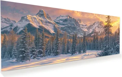 Produktbild von Glasbild 125x50cm in XXL für Wohnzimmer, Schlafzimmer Motiv Berglandschaft Winter