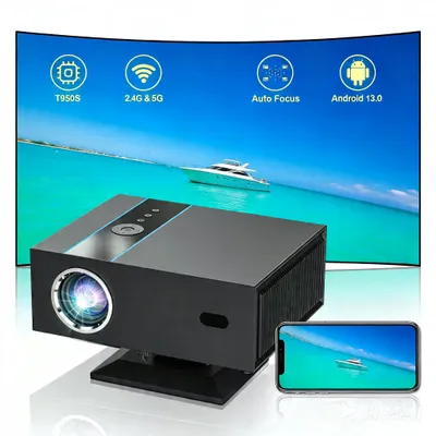 Produktbild von Projektor Android 13, 1080P nativ, 380 ANSI, WiFi 6,35-200 Zoll Beamer 380 lm, 1000:1, 1920x1080px, für Heimkino, kompatibel mit HDMI/USB/Handy/PS5