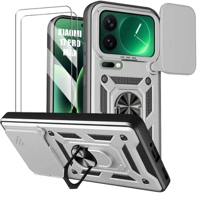 Image de Coque + 2 Verres Trempés pour Xiaomi 17 Pro Max, avec Protection Caméra Anti-Rayures - Argenté