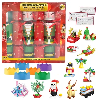 Productafbeelding van Kinderen kerstkrackers luxe met novelty - Set van 6 - Kerstmis familie crackers Kerstman bouwsteen kerstfeest