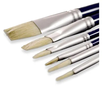 Produktbild von Schweineborstenpinsel in feiner Qualität für Ölfarbe oder Acrylfarbe - 6 Pinsel Set
