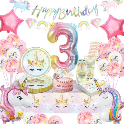 Produktbild von Einhorn Geburtstag Geschirr Set für 3. Geburtstag