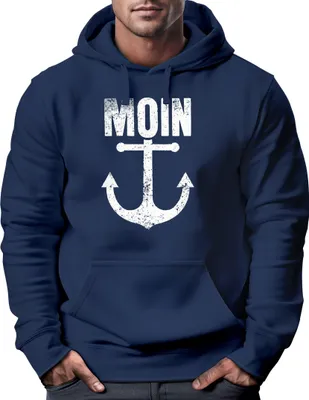 Produktbild von Hoodie Herren Moin Anker Retro Print Aufdruck Maritim Nordisch Kapuzen-Pullover Männer Fashion Streetstyle Neverless® navy 3XL