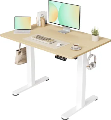 Obrázek produktu pro Výškově nastavitelný psací stůl 100x60 cm elektrický bílý/béžový