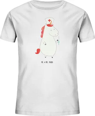 Produktbild von Mr. & Mrs. Panda Kleinkinder T-Shirt Einhorn Krankenschwester 9-11 Jahre (134/146) - Weiß - Geschenk, Ärztin, Shirts für Kinder, Krankenpfleger, Kindershirt, Mädchen