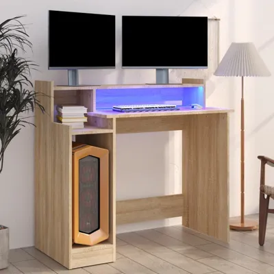 Produktbild von Schreibtisch mit LEDs Sonoma-Eiche 97x45x90 cm Holzwerkstoff , Schreibtische Design 2024