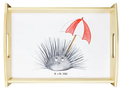 Produktbild von Mr. & Mrs. Panda Tablett Seeigel - Weiß - Geschenk, Selbstliebe, essenstablett, Leben, Serviertablett, Holztablett, Lebe, Meer, für bett, Selbstakzeptanz, Achtsamkeit