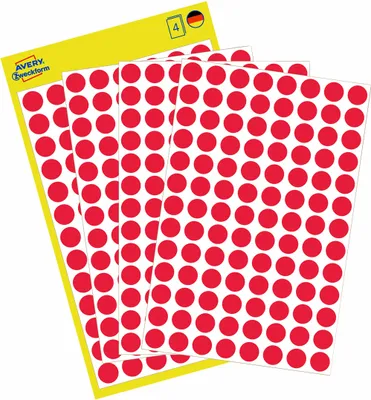 Produktbild von Avery Zweckform 3589, Markierungspunkte, ? 8 mm, 416 Markierungspunkte / 4 Bögen, Rot