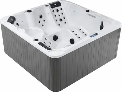 Produktbild von Casa Padrino Luxus Outdoor Jacuzzi Weiß / Schwarz / Grau 200 cm - Garten Whirlpool