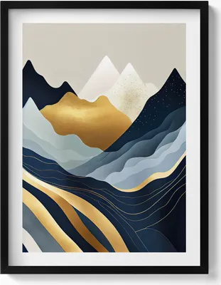 Produktbild von Abstrakte Berge– Wandbild mit Rahmen – Gerahmtes Bild  – Wanddekoration – 60x80 cm –  Schwarz Rahmen