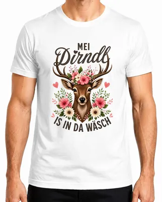 Produktbild von Mei Dirndl is in da Wäsch Reh Kitz Blumen Trachtenshirt Lederhose Herren T-Shirt, Weiß, L