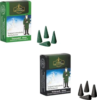 Produktbild von Crottendorfer Räucherkerzen 2er Set - Minis - Weihrauch und Tannenduft - je 24 Stück der Größe XS - Dufterlebnis
