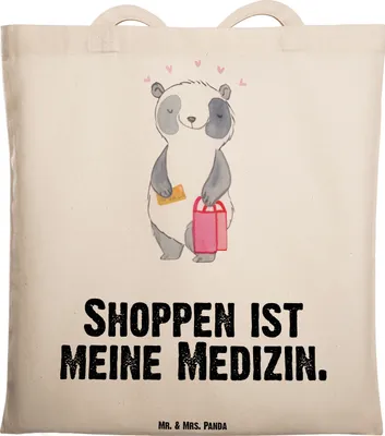 Produktbild von Mr. & Mrs. Panda Tote Bag Panda Shopping - Transparent - Geschenk, Jutebeutel, Shoppen, Einkaufen, Laptoptasche, Schultasche, Tasche