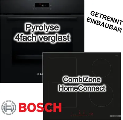 Produktbild von BOSCH Herdset Pyrolyse LED-TouchControl Reinigungshilfe + Induktionskochfeld 60 cm PowerBoost HomeConnect CombiZone schwarz