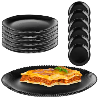 Image de Lot d'assiettes - Assiettes plates - Verre 26,5 cm - Rondes - Lot de 6 - Noir