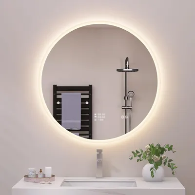 Runder LED-Badspiegel 80 cm, dimmbar, Anti-Beschlag, Uhr, IP44