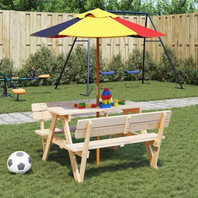 Immagine prodotto di Maison Exclusive - Tavolo da picnic per 4 bambini con ombrellone, in legno massello di abete