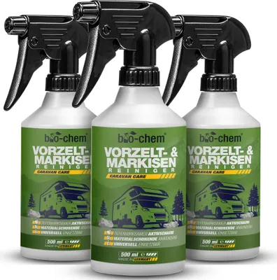 Produktbild von bio-chem Vorzelt- und Markisenreiniger - Ergiebiger Spezialreiniger mit Tiefenwirkung - Ideal für Markise, Vorzelt, Segel, Persenning, Pavillon, Sonnenschirm – 3x 500 ml - DE