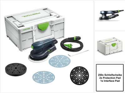 Image de Festool ETS EC 150/5 EQ-Plus Ponceuse excentrique 400 W 150 mm Brushless + 250x disque de ponçage + 2x Protection Pad + Interface Pad + systainer