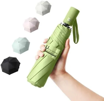 Produktbild von Reise-Mini-Regenschirm für Geldbörse mit Etui – kleiner kompakter UV-Regenschirm, Sonnenschutz, leicht, kleiner Taschenschirm mit Etui für Damen und Mädchen