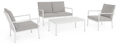 Produktbild von Garten-Sitzgruppe KONNOR aus Textilene mit Kissen und weißem Aluminiumgestell, 4-teilig