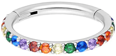 Produktbild von Wildcat Piercingringe - Pave Set Crystals Conch Ring aus Chirurgenstahl 316L, Körperstelle: Ohr, Nase, Lippe, Bauchnabel, Stärke: 1,2mm| Durchmesser: 9,0mm, Silber-Regenbogen