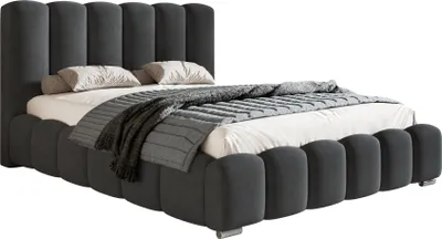 Obrázek produktu pro Čalouněná postel 180x200 Pearl s úložným prostorem – manželská postel, ložnice, rošt – sametová látka tmavě šedá