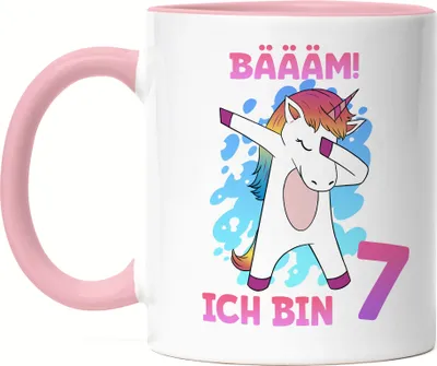 Produktbild von Bäääm Ich Bin 7 Tasse Rosa Einhorn 7. Geburtstag Geburtstagsgeschenk Einhorn-Fans Dabbing