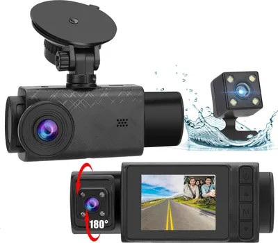 Image de 3-Lens Auto Driving Recorder 2 pouces HD 1080p avant arrière vidéo Night Vision G-Sensor Dvr Dash Cam Noir