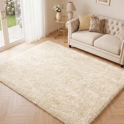 Immagine prodotto di Tappeto a pelo lungo, ideale per soggiorno o camera da letto, modello passamano, dimensioni 120x160 cm, colore beige
