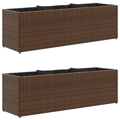 Produktbild von Pflanzkübel mit 3 Töpfen 2 Stk. Braun 105x30x32 cm Poly Rattan