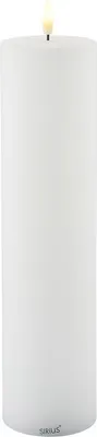 A white LED candle with a flame.