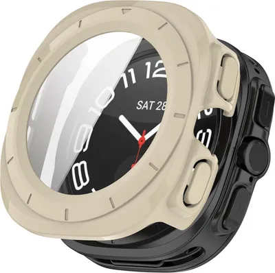 Produktbild von Für Samsung Galaxy Watch Ultra 47mm / Ultra 2025 Schutzhülle + Hart Glas Beige