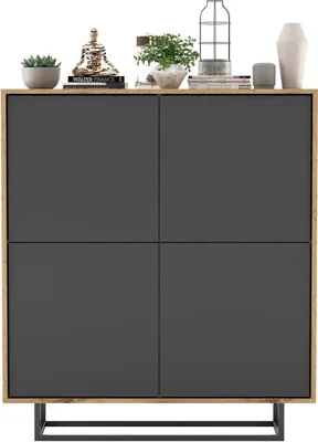 Produktbild von Loft Kommode TV Eiche Wotan Apollo 4D TV-Sideboard Loft Style Modern Lindner Möbel  113 cm x 35 cm x 127 cm Farbe: Wotan Eiche matt - Graphit matt