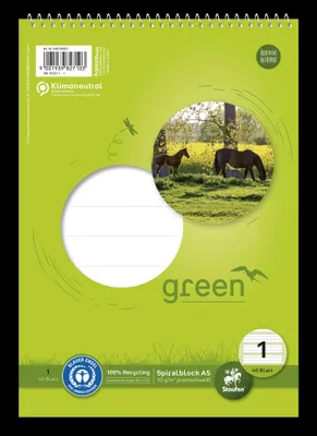 Produktbild von Staufen Spiralblock A5 40 Bl 70g Lin1 Green 5/5/5mm liniert fbg.