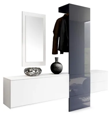 Produktbild von Wandgarderobe Carlton Set 1,  Germany, Korpus in Weiß matt/Paneel in Grau Hochglanz