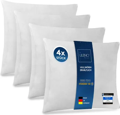 Produktbild von LILENO HOME 4er Set Kissenfüllung 80x80 cm - 40°C waschbares Innenkissen geeignet für Allergiker - Polyester Kisseninlet als Couchkissen, Sofa Kissen, Cocktailkissen und Kopfkissen