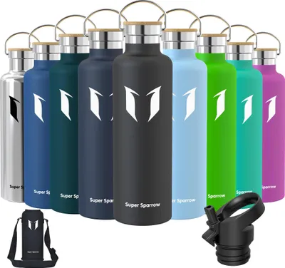 Produktbild von Super Sparrow Trinkflasche Edelstahl 1000ml Thermoskanne BPA frei Wasserflasche Kohlensäure Thermosflasche Sport Fitness Outdoor