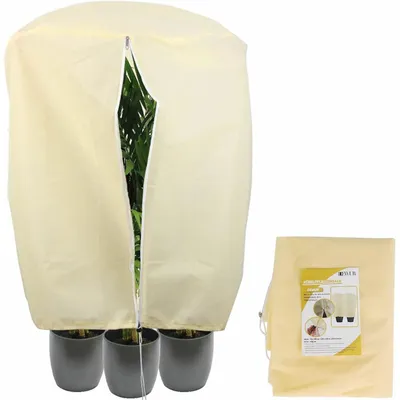 Zdjęcie produktu dla Osłona ochronna na rośliny w donicach, wymiary 80x80x100 cm, wykonana z materiału włókninowego o gramaturze 80 g/m², z zamkiem błyskawicznym i sznurkiem ściągającym