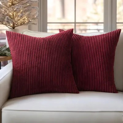 Image de Housses de coussin en velours côtelé, lot de 2, couleur bordeaux, 50x50 cm