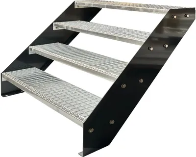 Obrázek produktu pro Ocelové příhradové schodiště 4 stupně Pozinkované a antracitově práškově lakované příčky - (d x š x v) 82 cm x 100 cm x 76 cm