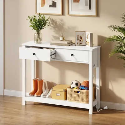 Zdjęcie produktu dla BEALIFE Konsola do przedpokoju/sypialni, 100x30x80 cm, z 2 szufladami, biała, model FS32