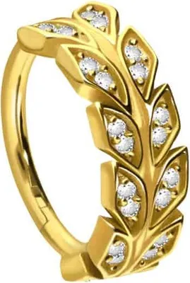 Produktbild von Ohrpiercing, Nasenpiercing, Septum Piercing Chirurgenstahl Segmentring Clicker KRISTALLBLÄTTER Gold Innendurchmesser: 10 mm